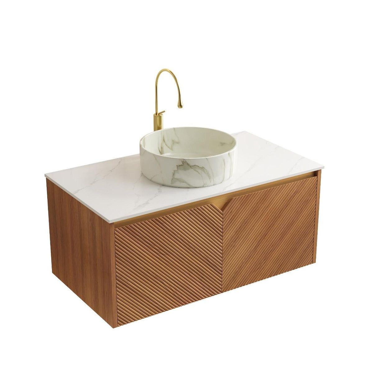 Ridge 36" Floating Vanity with Stone Top & Vessel Sink