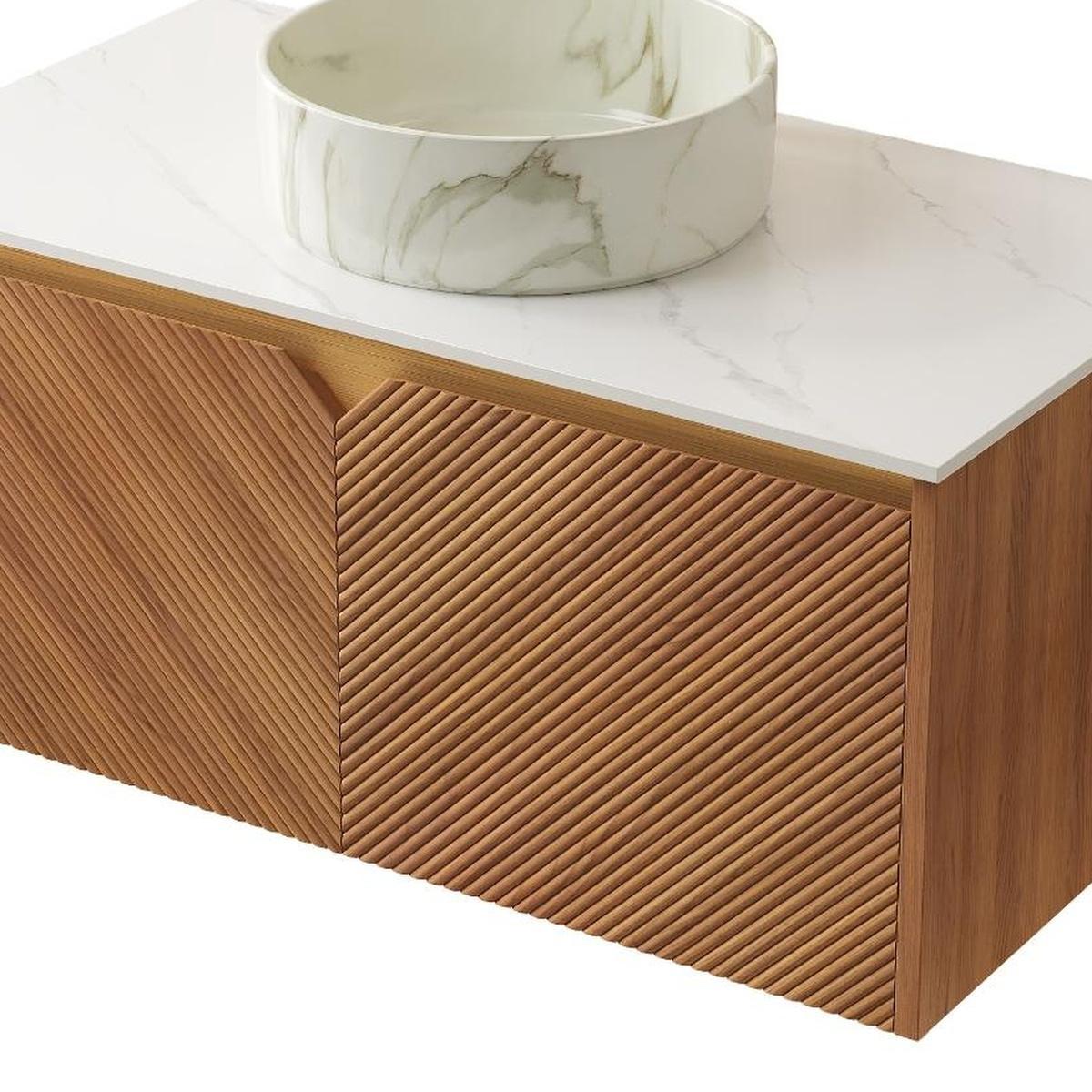 Ridge 36" Floating Vanity with Stone Top & Vessel Sink
