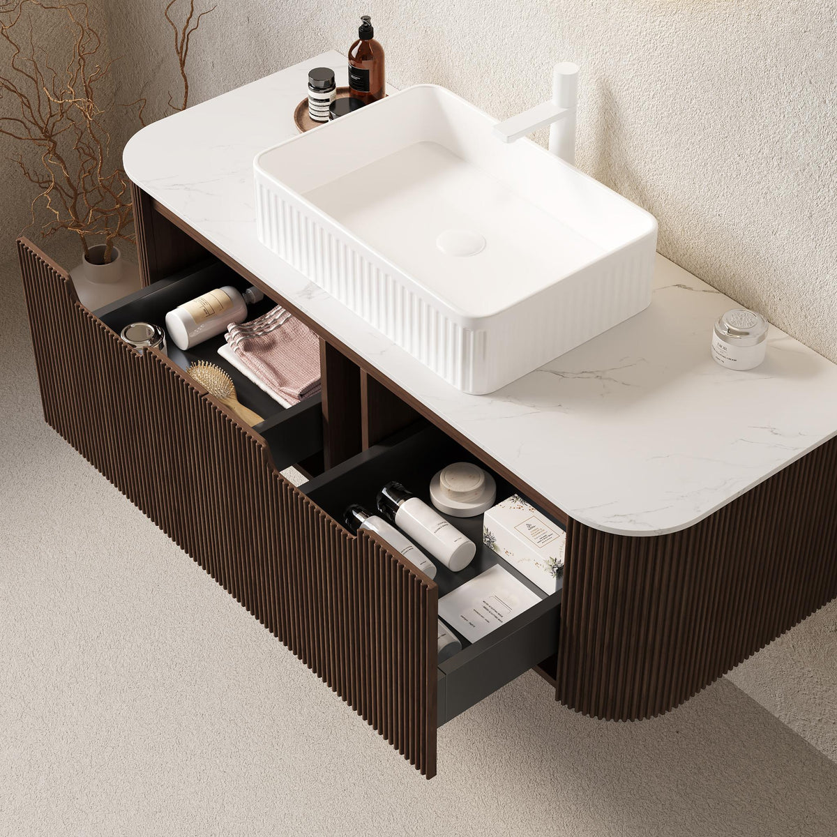 Alder 48" Floating Vanity with White Ceramic Sink
