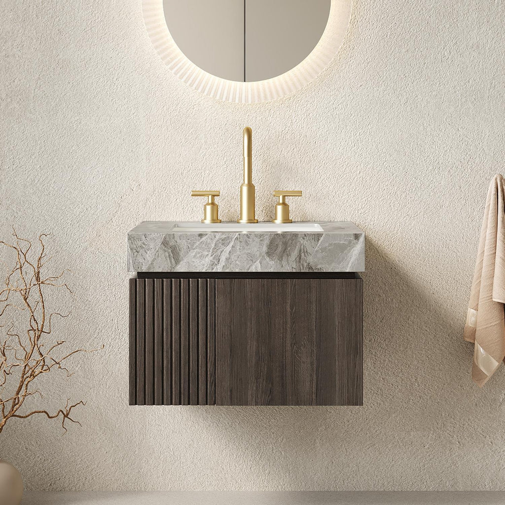 Ridge 24" Floating Vanity with Stone Top & Ceramic Sink