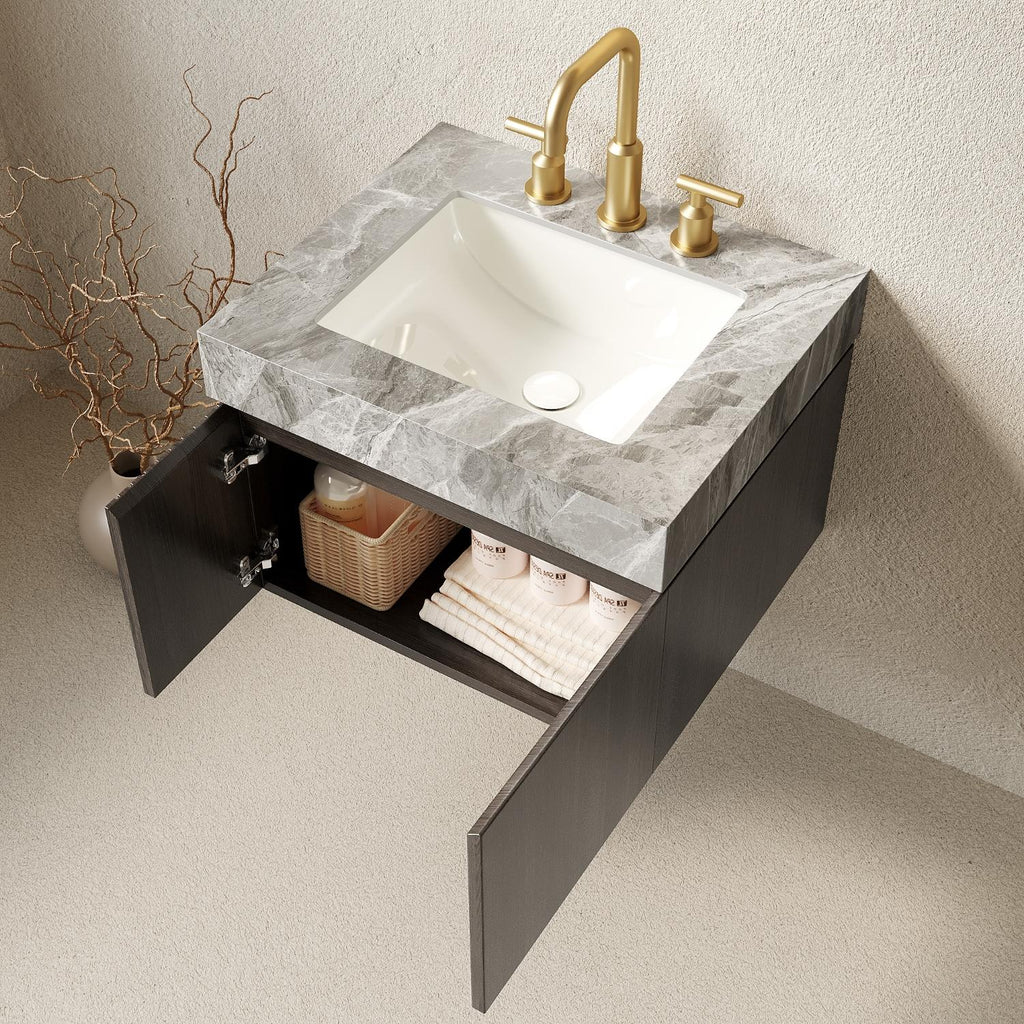 Ridge 24" Floating Vanity with Stone Top & Ceramic Sink