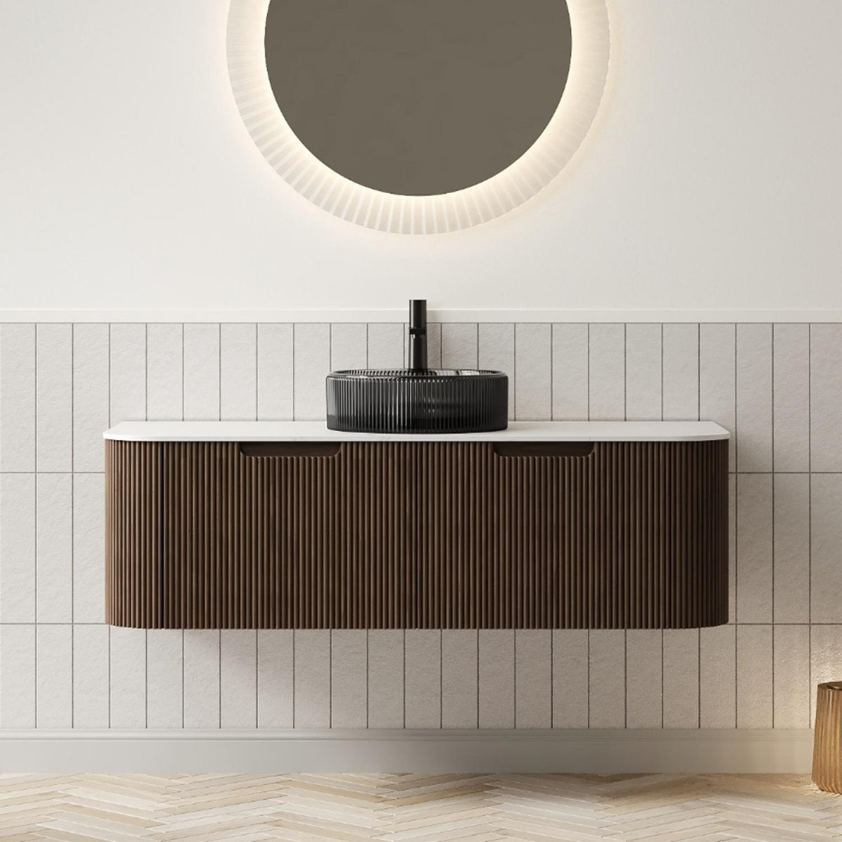 Noir 48" Floating Vanity with Black Glass Sink