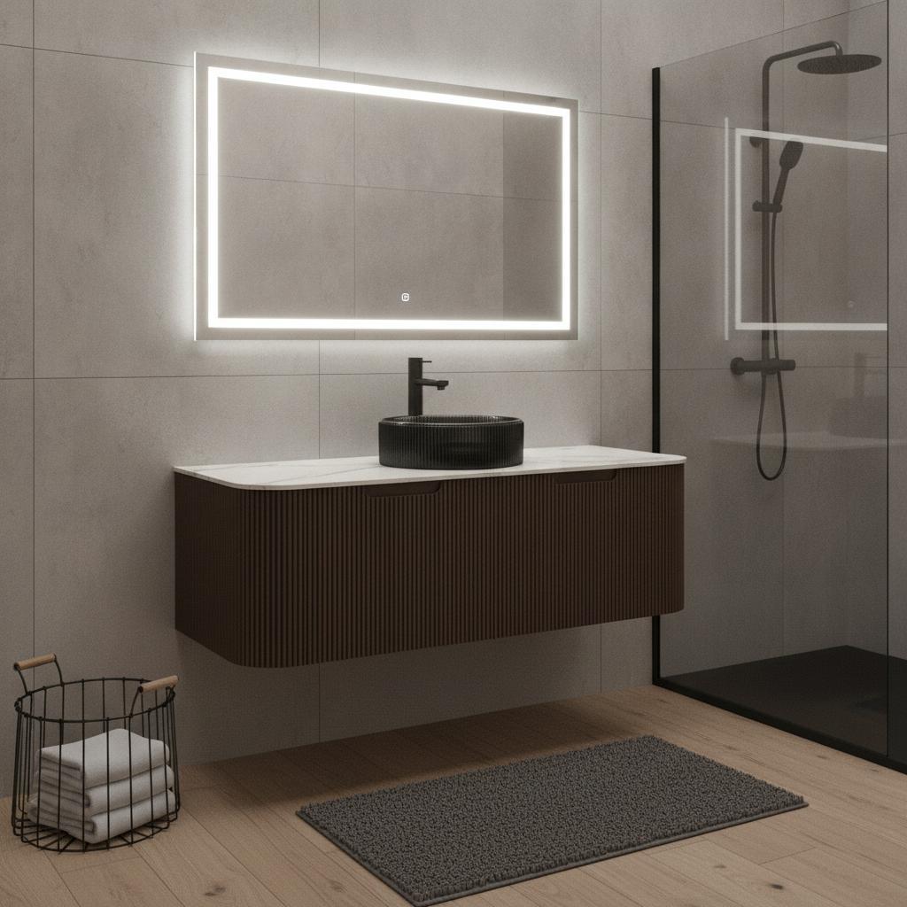 Noir 48" Floating Vanity with Black Glass Sink