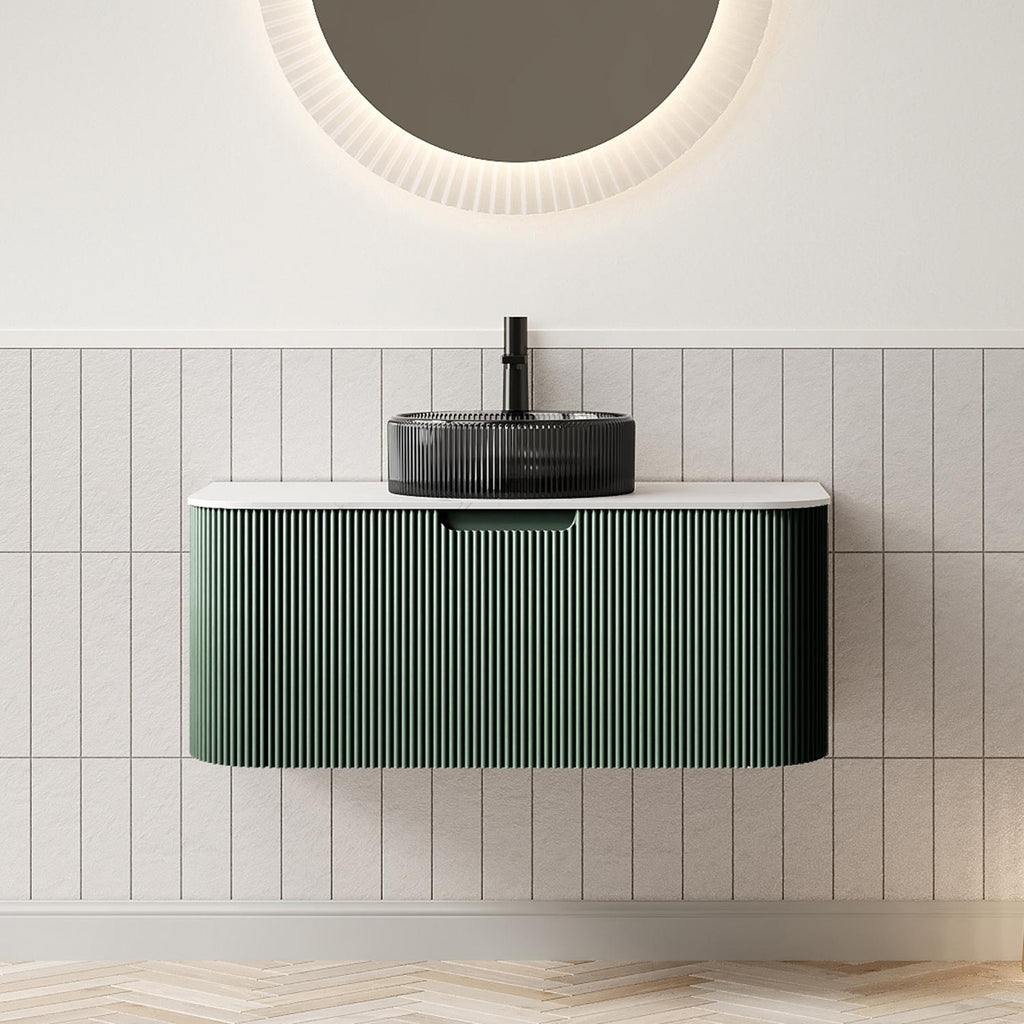 Sage 36" Floating Vanity with Black Glass Sink