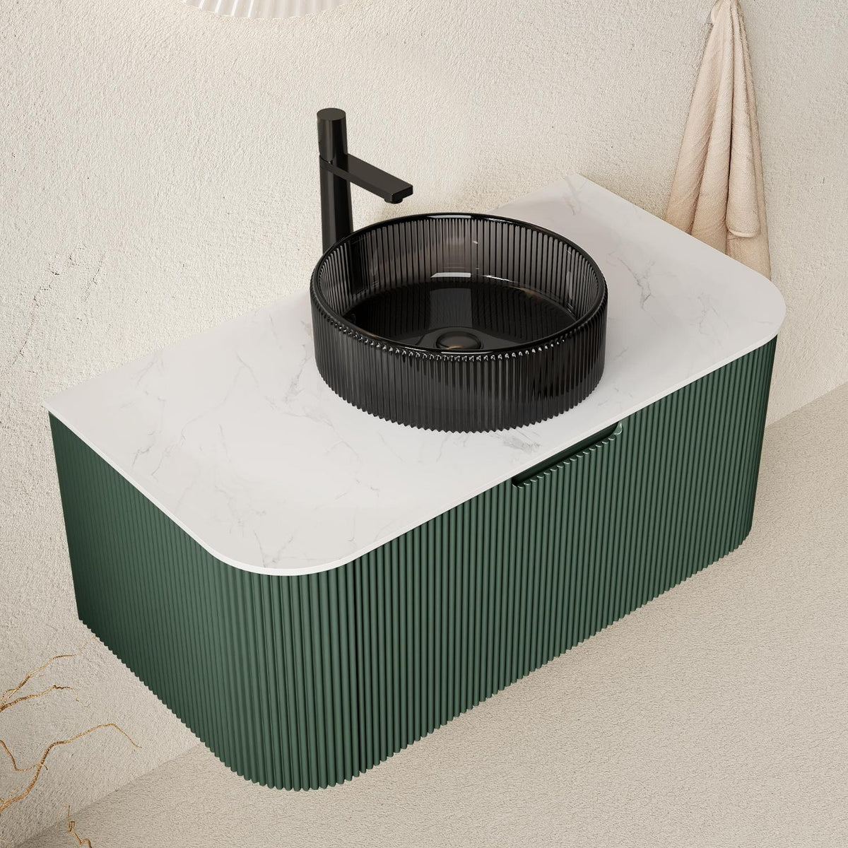 Sage 36" Floating Vanity with Black Glass Sink