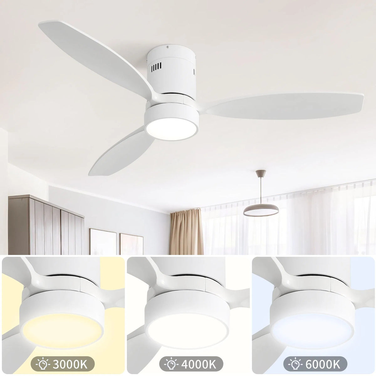 Harbor 52 inch Wood Blade Ceiling Fan with Light, White