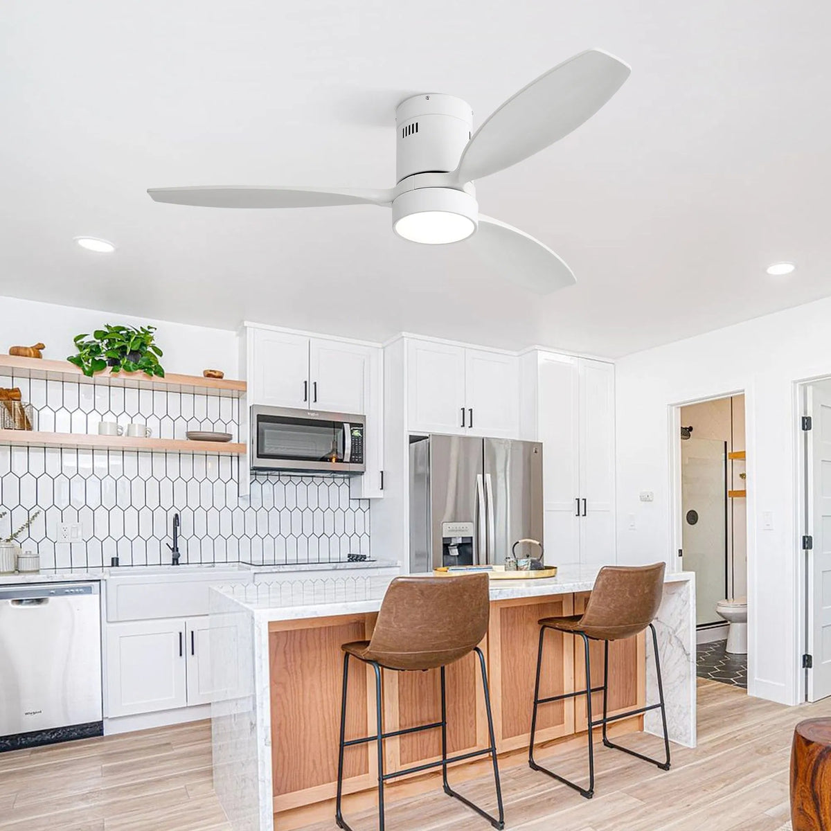 Harbor 52 inch Wood Blade Ceiling Fan with Light, White