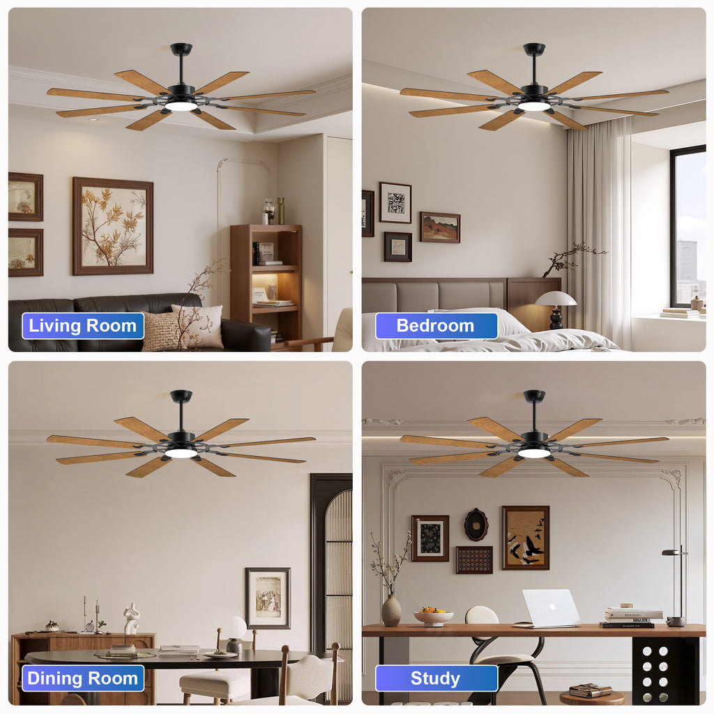 Corsair 72 inch Eight Blade Ceiling Fan with Light, Black