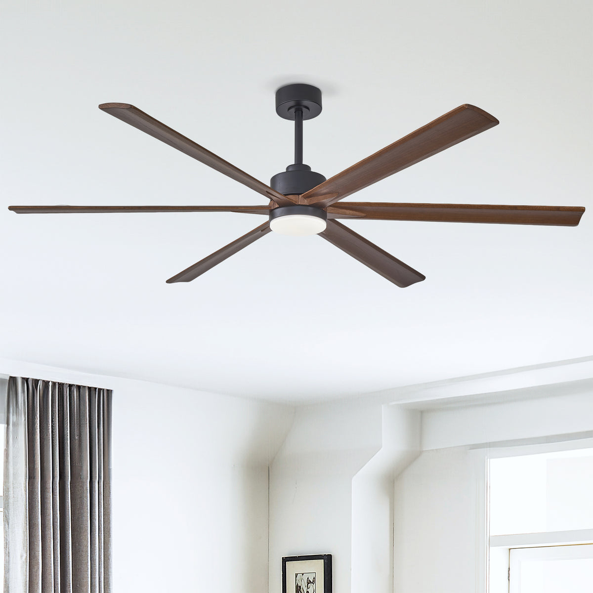 Sequoia 70 inch Wood Blade Ceiling Fan with Light, Black and Walnut