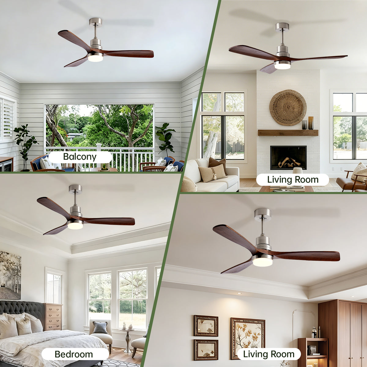 Veranda 52 inch Wood Blade Ceiling Fan with Light, Brushed Nickel