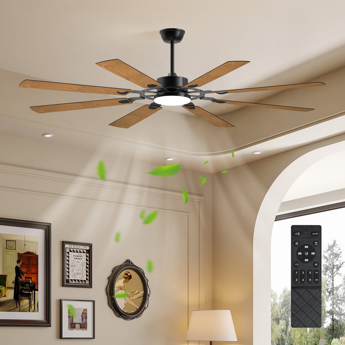 Corsair 72 inch Eight Blade Ceiling Fan with Light, Black