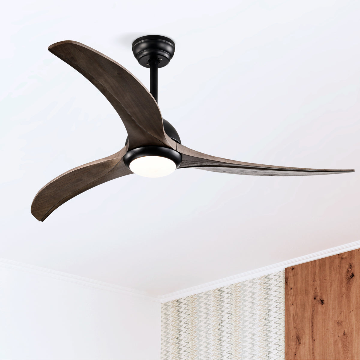 Meadow 52 inch Three Blade Wood Ceiling Fan with Light, Matte Black