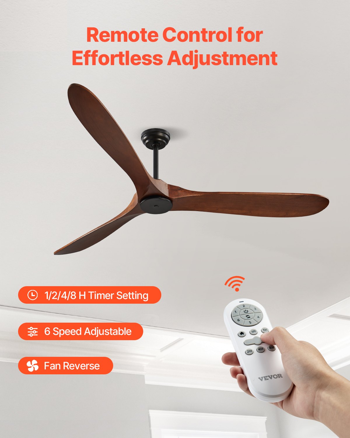 Cypress 72 inch Three Blade Wood Ceiling Fan, Walnut