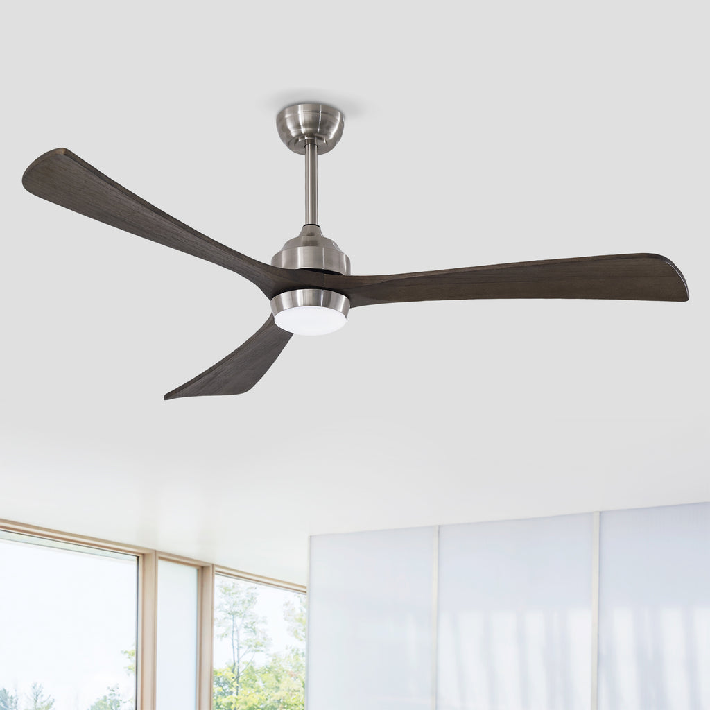 Sycamore 62 inch Three Blade Wood Ceiling Fan with Light, Satin Nickel