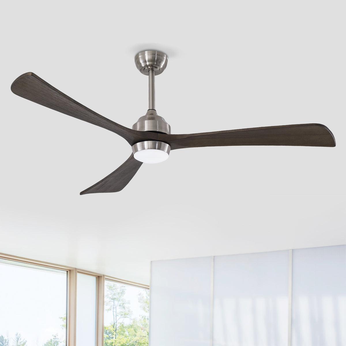 Sycamore 62 inch Three Blade Wood Ceiling Fan with Light, Satin Nickel