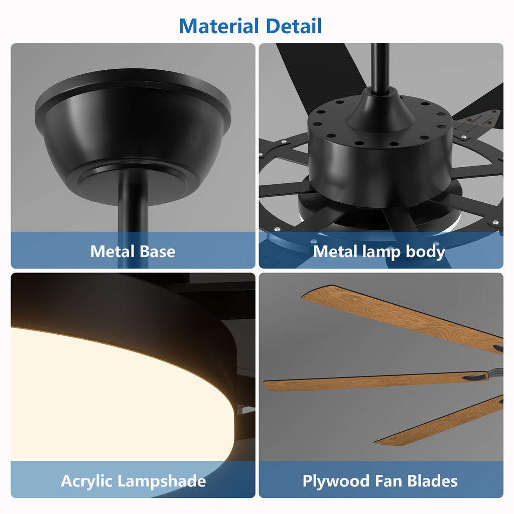 Corsair 72 inch Eight Blade Ceiling Fan with Light, Black