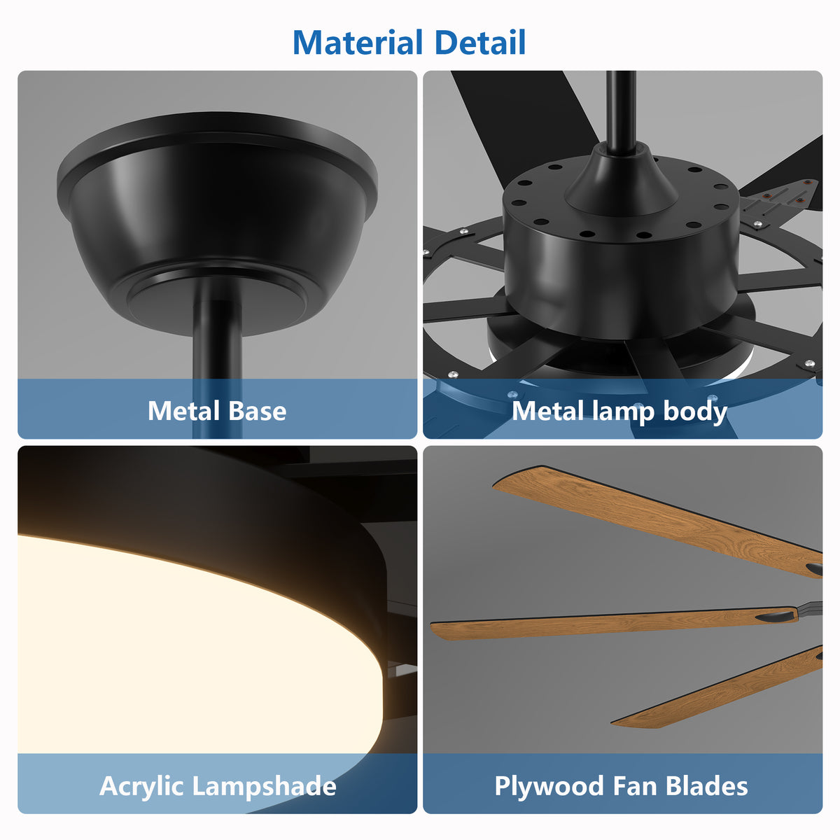 Corsair 72 inch Eight Blade Ceiling Fan with Light, Black