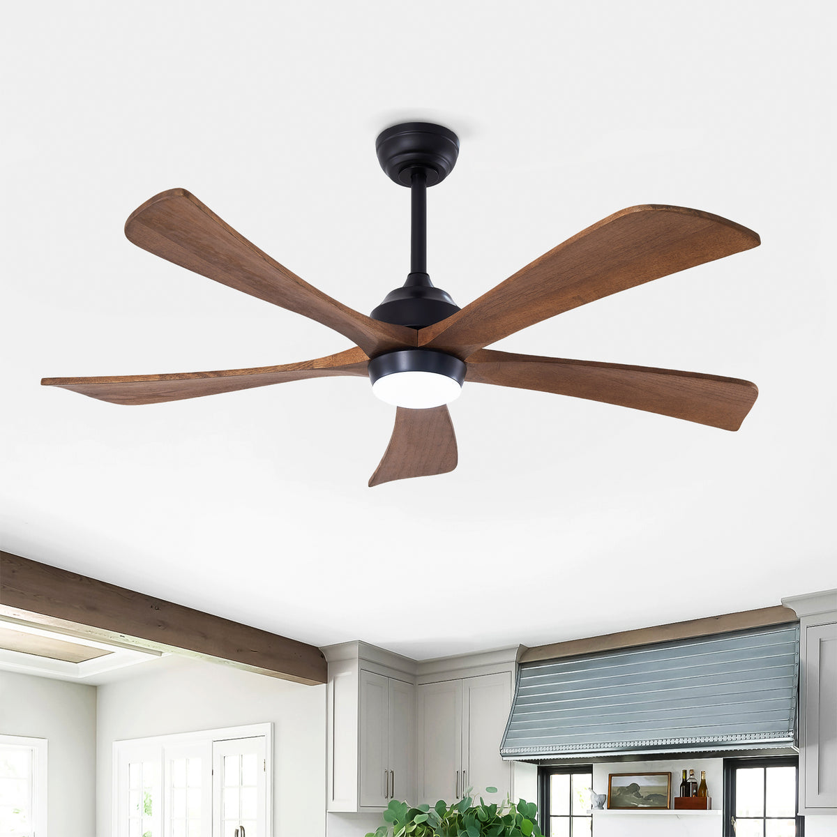 Sycamore 52 inch Five Blade Wood Ceiling Fan with Light, Matte Black